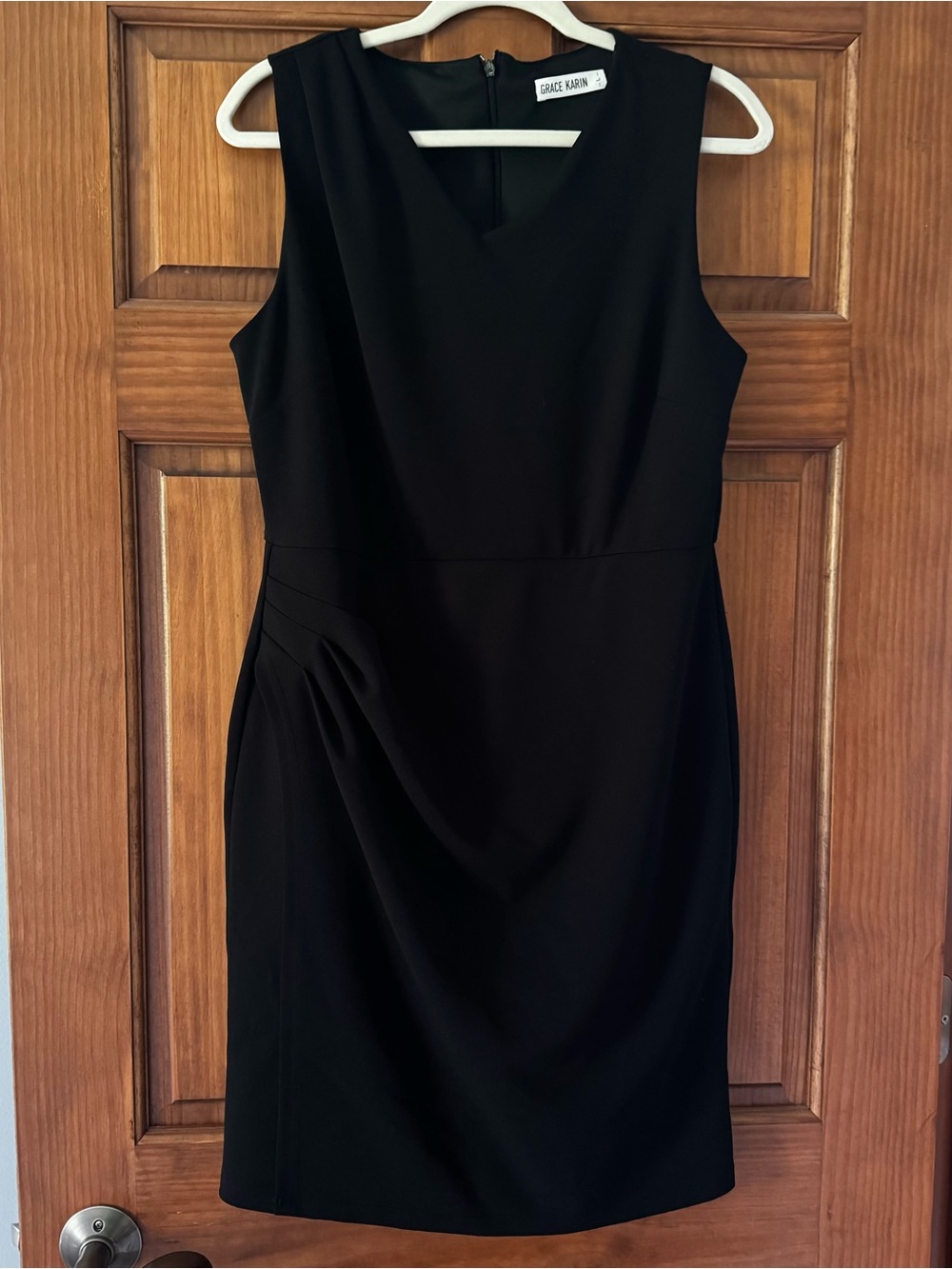 Grace Karin Ruched Little Black Dress Women’s Large Bodycon Sleeveless V Neck